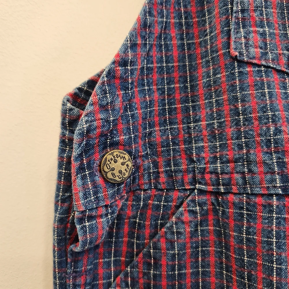 OshKosh B'gosh Plaid Vintage 90s Snap Button Overalls 100% Cotton Made In USA